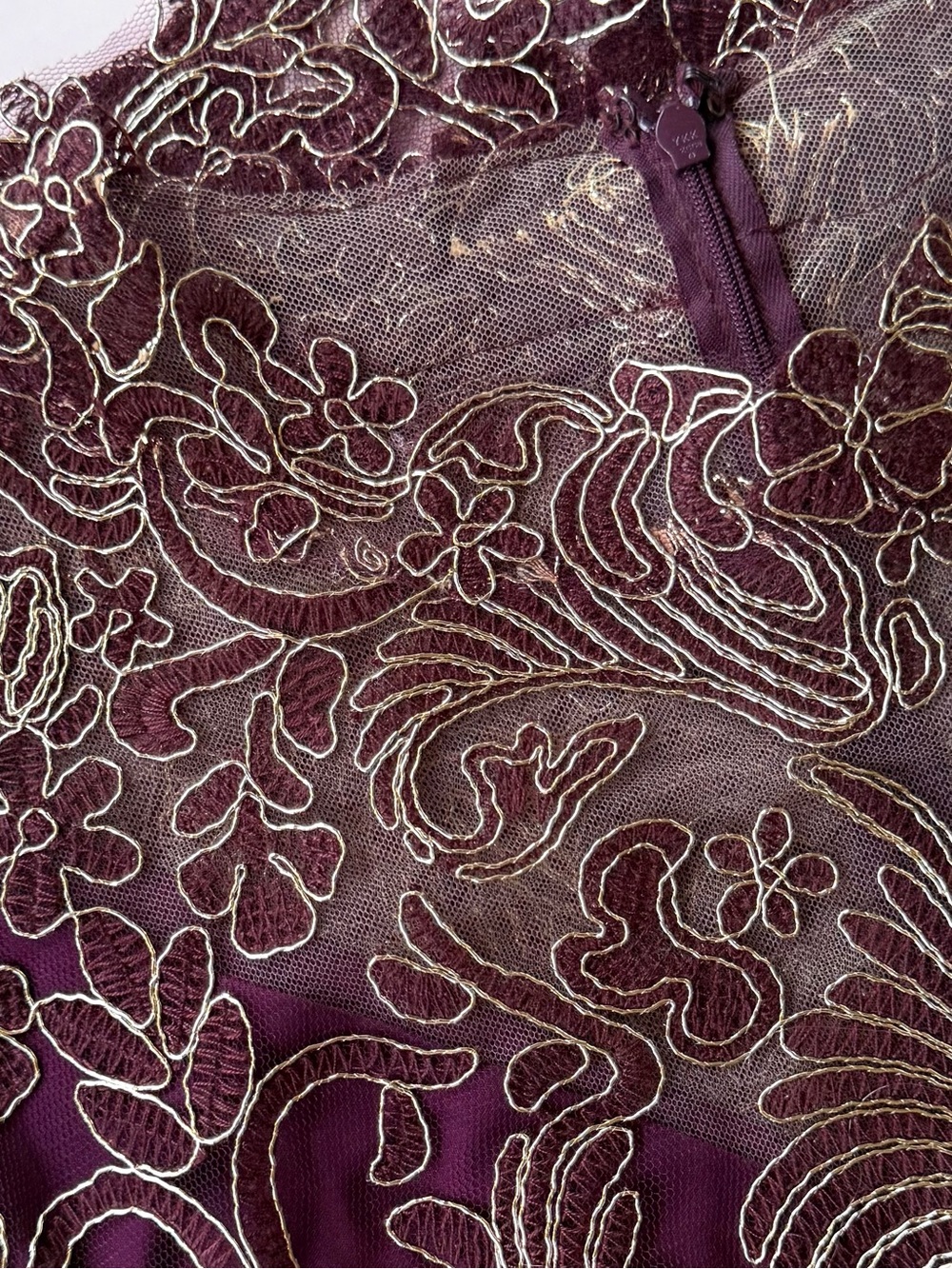 NWT Tadashi Shoji Abigail Dress Blackberry Gold Embroidered Lace Size 10 $408 - Picture 16 of 16